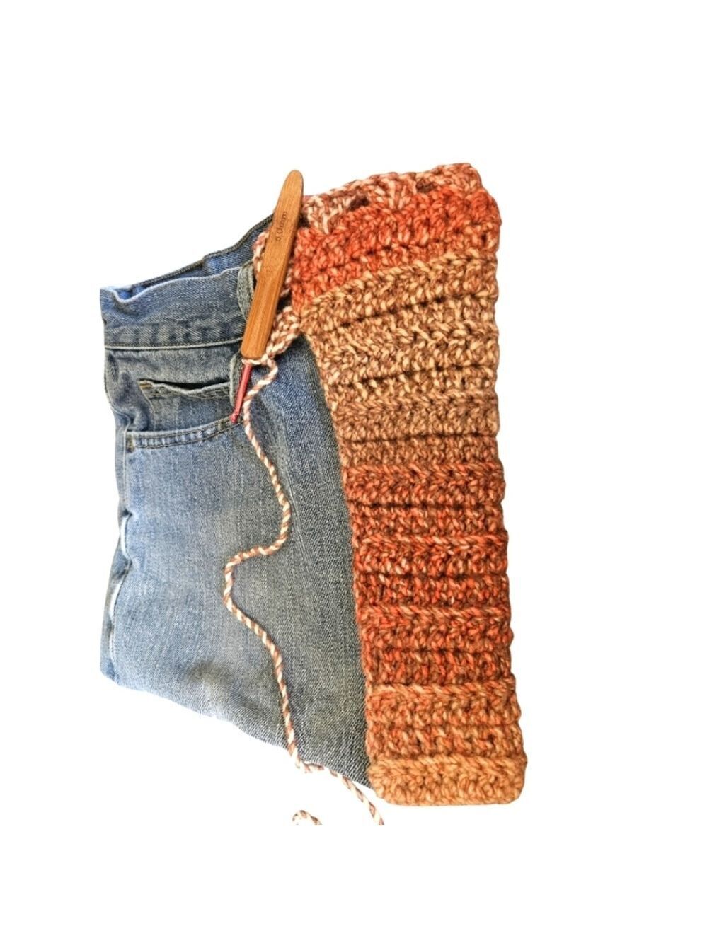 Handmade Upcycled Denim Crochet Crossbody Bag Eco Friendly Fall Purse - Picture 11 of 17